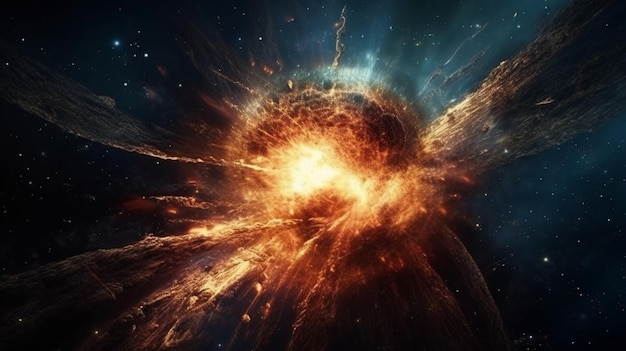 Una imagen de una explosión con una estrella al fondo.