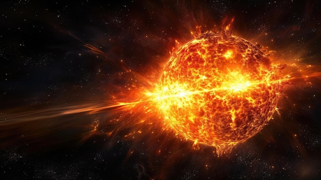 Una imagen de una explosión con una estrella al fondo.