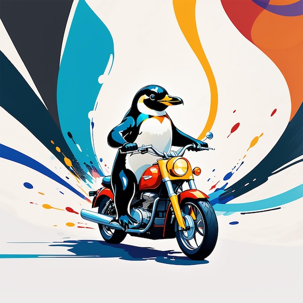 Foto una imagen expresionista abstracta de un pingüino montando una motocicleta 4k uhd ultra 32k arte fino