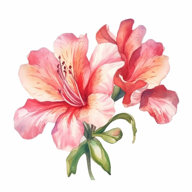 Imagen expresiva en acuarela que captura los vibrantes colores de una flor de azalea