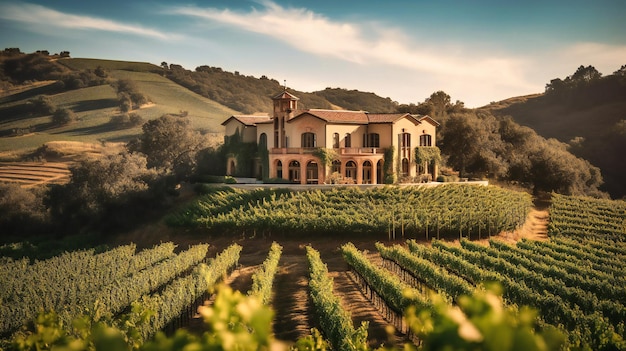 Una imagen exquisita del alquiler de una lujosa villa en un viñedo que ofrece un entorno idílico y elegante para una escapada de verano inolvidable