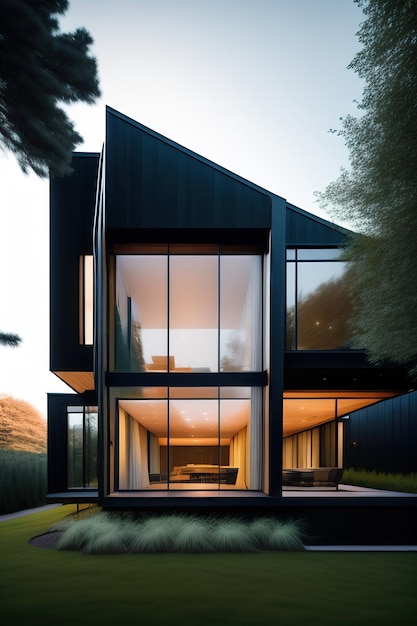 Imagen exterior de una nueva casa moderna con una gran ventana