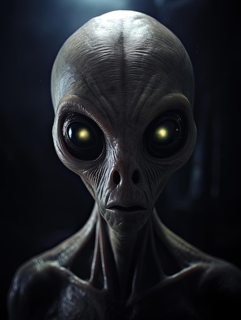 Imagen de un extraterrestre espeluznante con ojos brillantes.