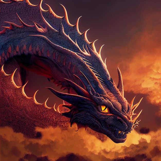 Imagen de fantasía de la ilustración de un dragón aterrador