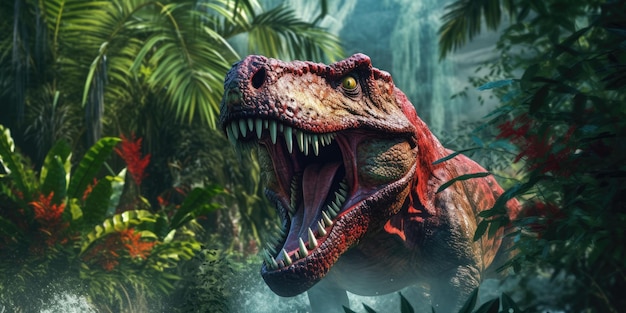 Imagen de fantasía de tiranosaurio en la jungla Fantastic Dinosaur Generative AI