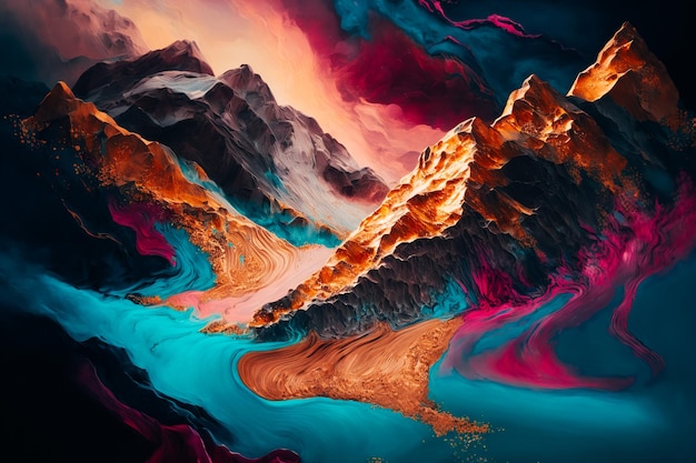 Una imagen fascinante de una pintura al óleo con una mezcla de magenta dorado