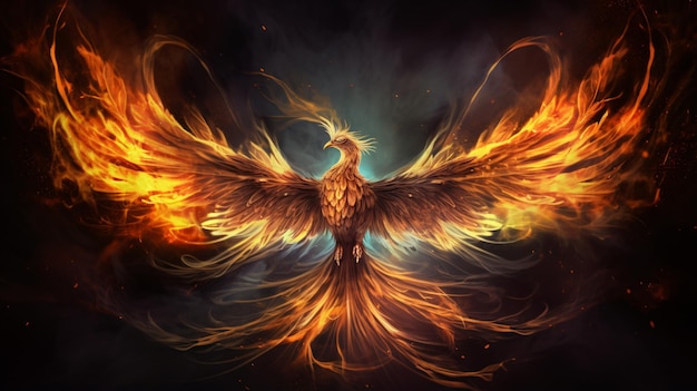 Imagen del fénix volando ardiendo de fuego