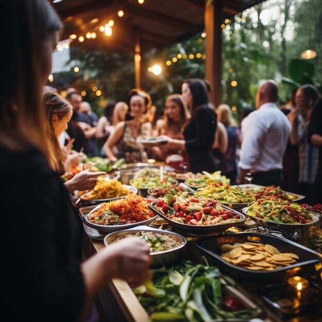 Foto imagen festiva de una barra de tacos en una recepción de boda