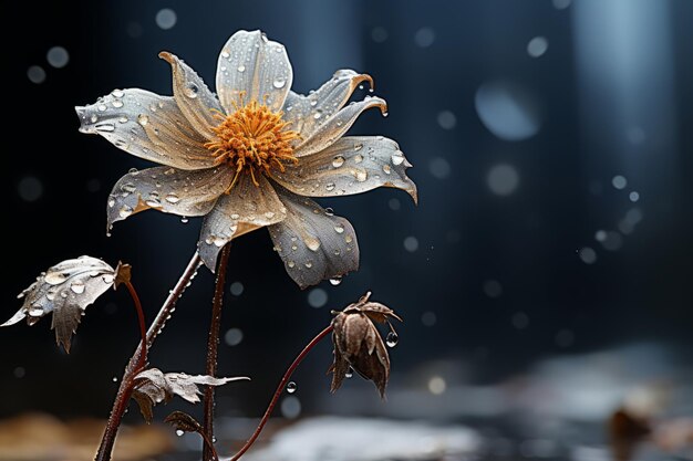 Foto una imagen de una flor con gotas de lluvia