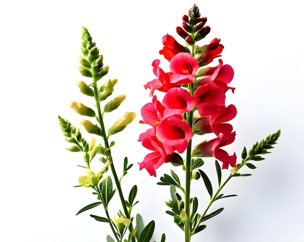 Imagen de una flor de snapdragon sobre un fondo blanco