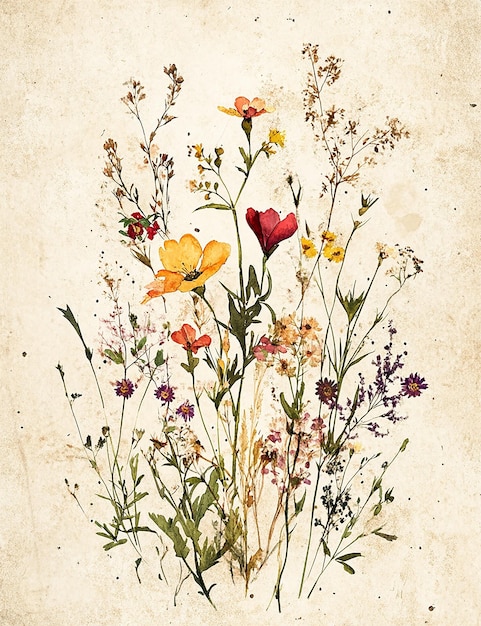 una imagen de flores y hierba con una imagen de una mariposa