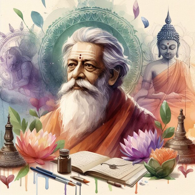 Foto imagen de fondo de la acuarela guru rabindra jayanti