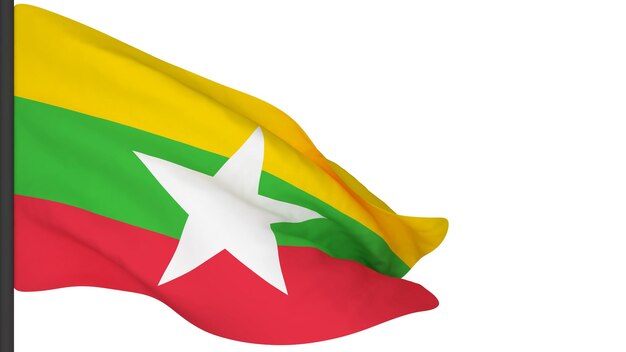 Imagen de fondo de la bandera nacionalbanderas que soplan el vientorepresentación 3dBandera de Myanmar