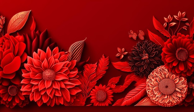 Imagen de fondo de borde de flor roja abstracta floral AI generado