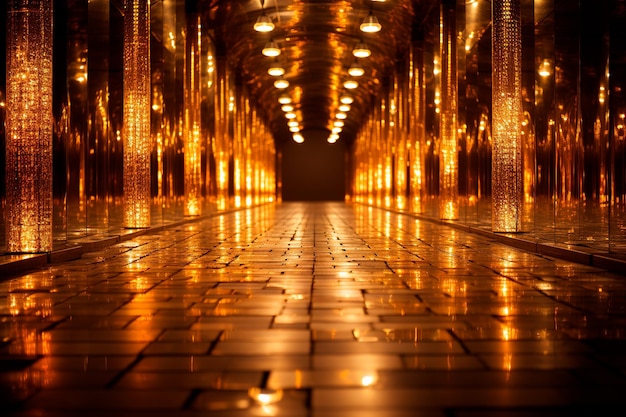 imagen de fondo del camino dorado del túnel con luces