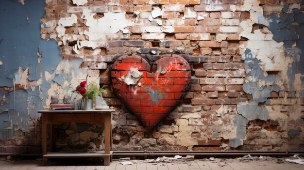 Imagen de fondo de corazón de graffiti en la pared de ladrillo de la habitación vieja Imágenes de fondo de San Valentín Hd