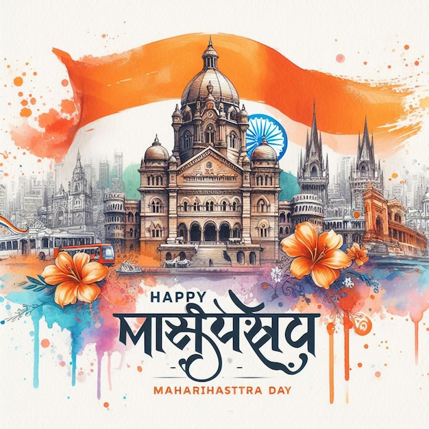 Imagen de fondo del día de Maharashtra en acuarela