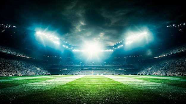 Imagen de fondo de un estadio de fútbol Hay focos brillando Generative Ai