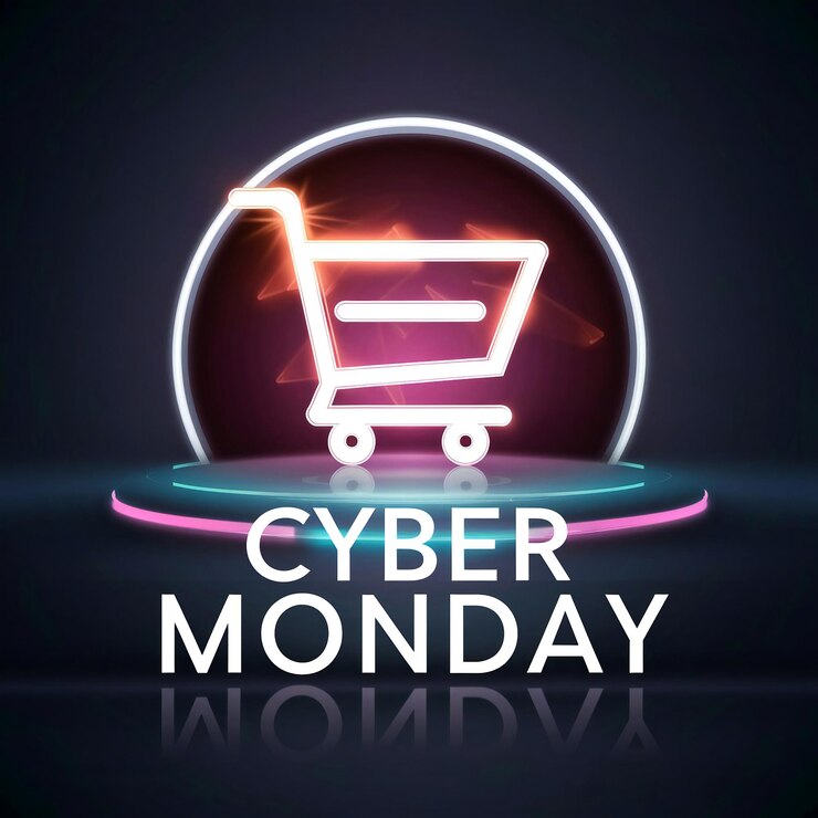 Foto imagen de fondo para el folleto publicitario del carrito de compras del lunes cibernético