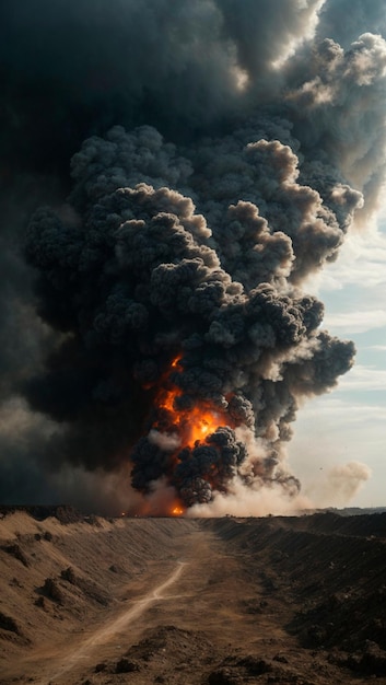 Imagen de fondo de una gran explosión de humo en una carretera