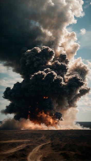 Foto imagen de fondo de una gran explosión de humo en una carretera