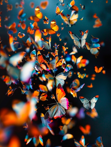 Foto imagen de fondo de un grupo de mariposas de colores brillantes