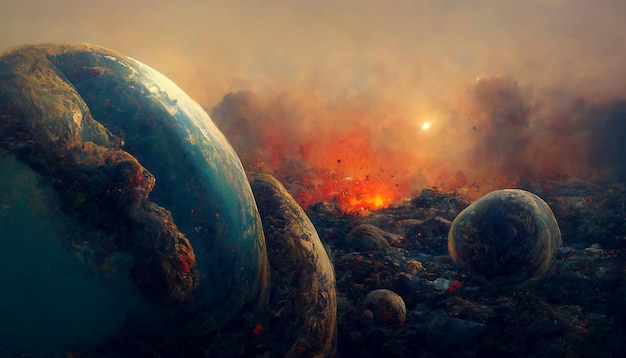 Imagen de fondo de la ilustración del arte conceptual de la destrucción de los planetas