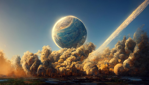 Imagen de fondo de la ilustración del arte conceptual de la destrucción de los planetas