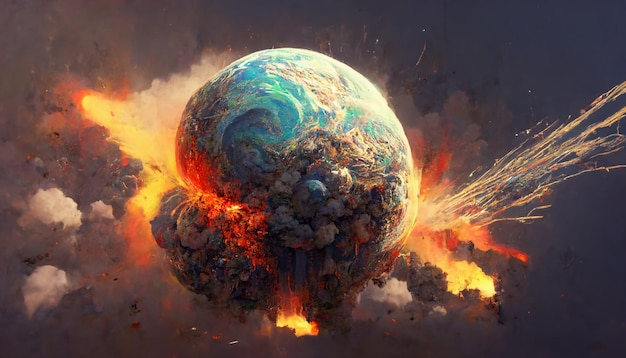 Imagen de fondo de la ilustración del arte conceptual de la destrucción de los planetas