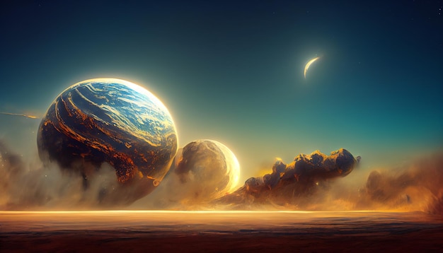 Imagen de fondo de la ilustración del arte conceptual de la destrucción de los planetas