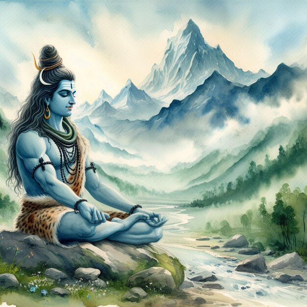 La imagen de fondo de Lord Mahadev en acuarela