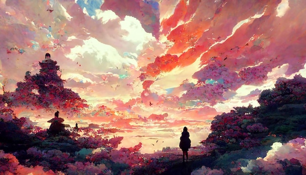 Imagen de fondo del medio ambiente de la naturaleza del estilo del arte del anime