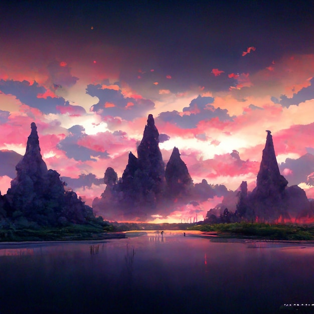 Imagen de fondo del medio ambiente de la naturaleza del estilo del arte del anime