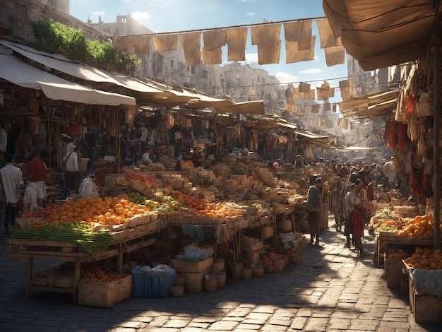 Imagen de fondo del mercado local en la calle