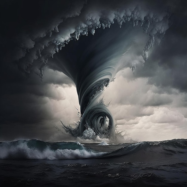 Imagen de fondo de pantalla de cielo oscuro de formación de tornado marino Arte generado por Ai