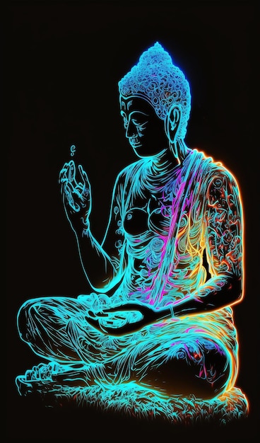 Imagen de fondo de pantalla de neón de meditación de Buda Arte generado por Ai