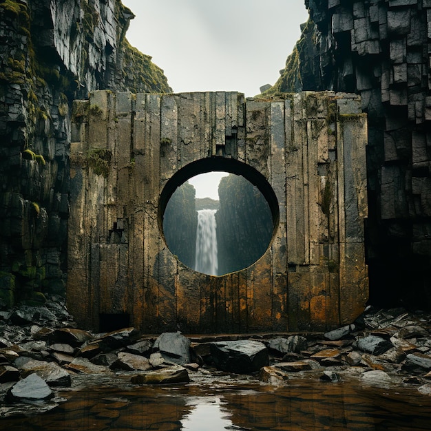 Foto imagen de fondo de una piedra que forma un círculo entre las rocas