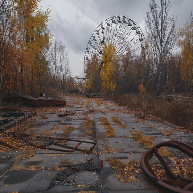 Imagen de fondo de la rueda de la tierra nuclear abandonada