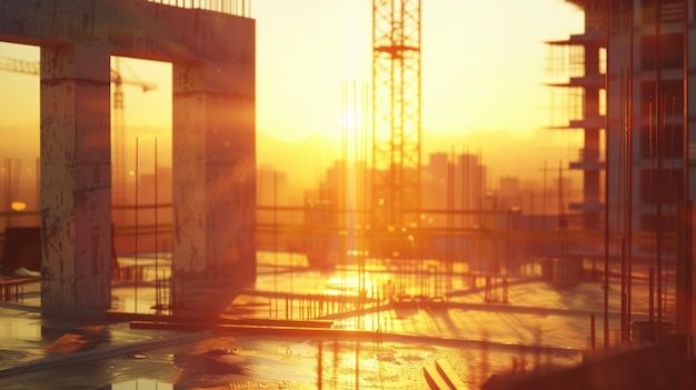 Foto imagen de fondo del sitio de construcción de golden light al amanecer