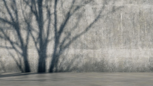 Imagen de fondo de las sombras de las ramas de los árboles en un viejo muro de hormigón 3D rendering