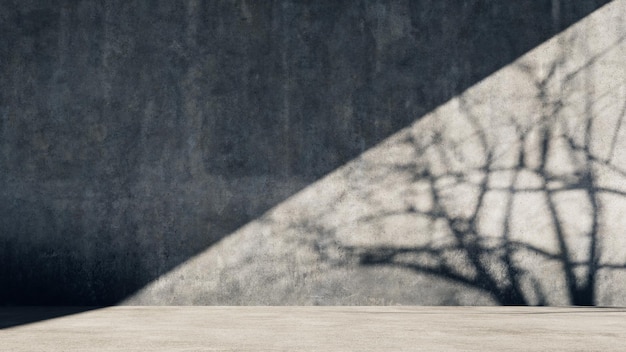 Imagen de fondo de las sombras de las ramas de los árboles en un viejo muro de hormigón 3D rendering