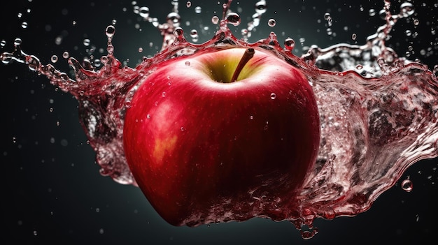 Imagen fotográfica de fondo de pantalla HD 8K de salpicaduras de agua de manzana