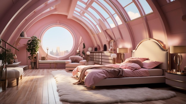 Imagen fotográfica de fondo de pantalla HD de dormitorio de color rosa