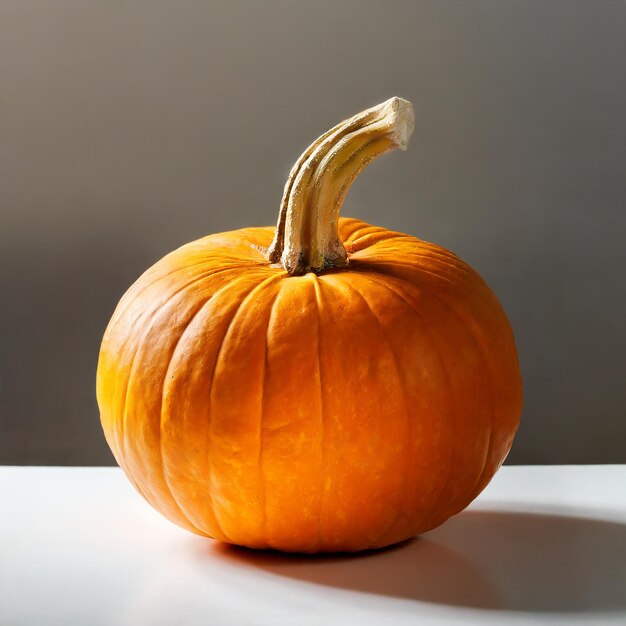 imagen fotorrealista de una calabaza sobre un fondo de color gris