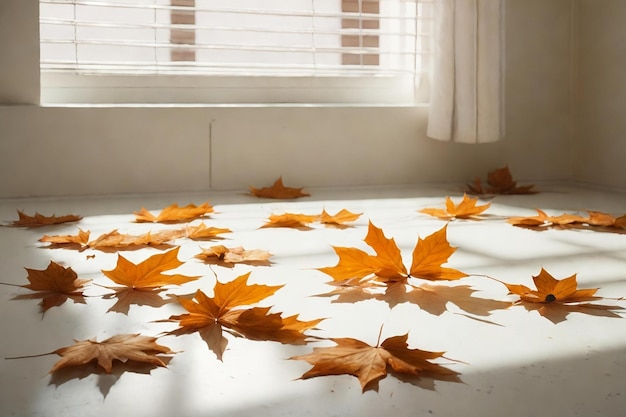 Una imagen fotorrealista de hojas de arce de color naranja.