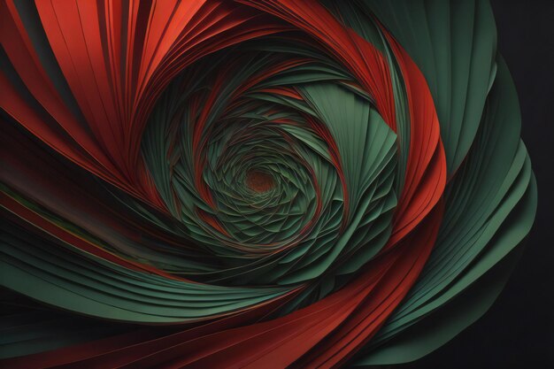 Imagen fractal abstracta con una espiral en verde rojo y naranja generativa ai