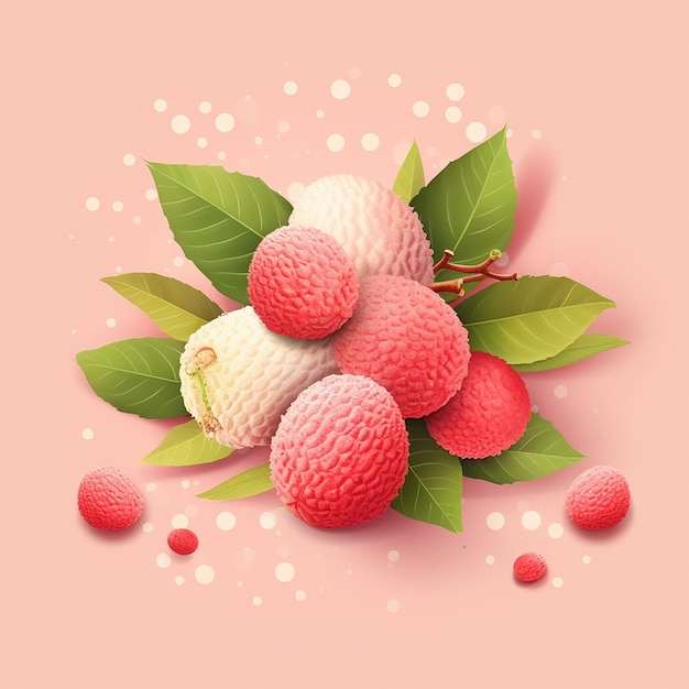 una imagen de frambuesa y hojas con un fondo rosa.