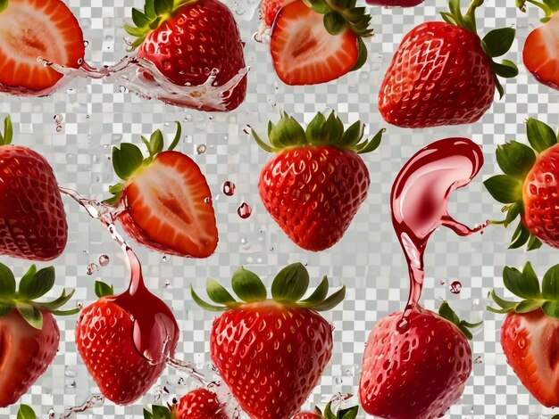 una imagen de fresas con gotas de agua en ella