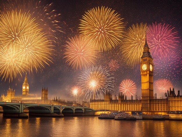 Imagen del fuego de la celebración del Feliz Año Nuevo.