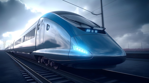 La imagen del futuro tren de alta velocidad con luz azul.